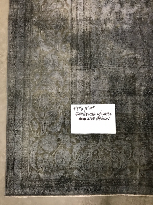 7'9" x 11'10" silk over dyed vintage rug, silvery pewter
