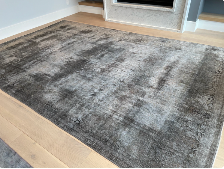 7'9" x 11'10" silk over dyed vintage rug, silvery pewter