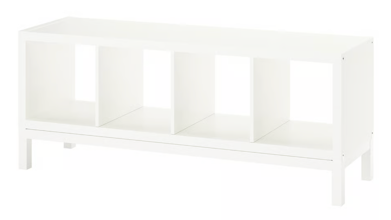 58w x 15 3/8d x 23.25h; white cubby bench with under frame