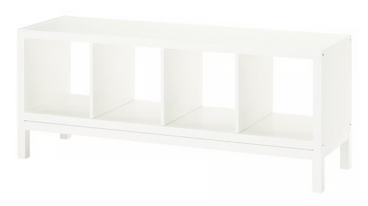 58w x 15 3/8d x 23.25h; white cubby bench with under frame