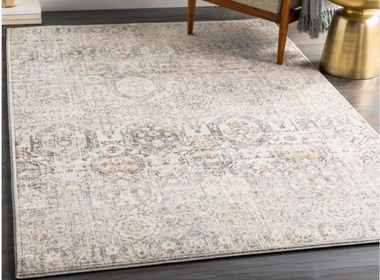 Square rug, ivory & tan, traditional pattern