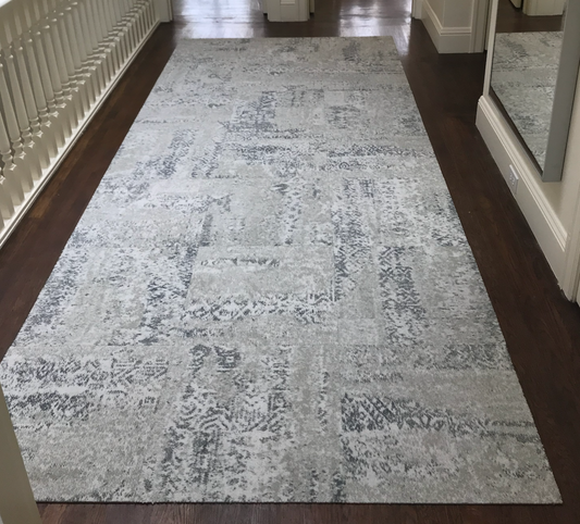 5' x 11'6", Taupe, cream and gray blue FLOR tiles