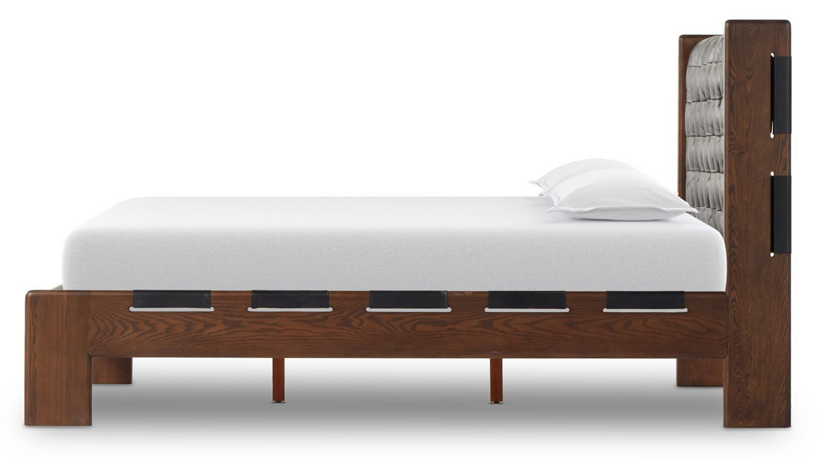 Halston, black leather, Queen, 64"w x 90"d