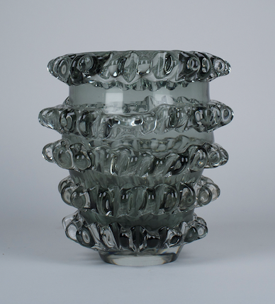 Blue green glass knobby vase