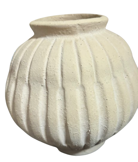 Off white ribbed ceramic vase