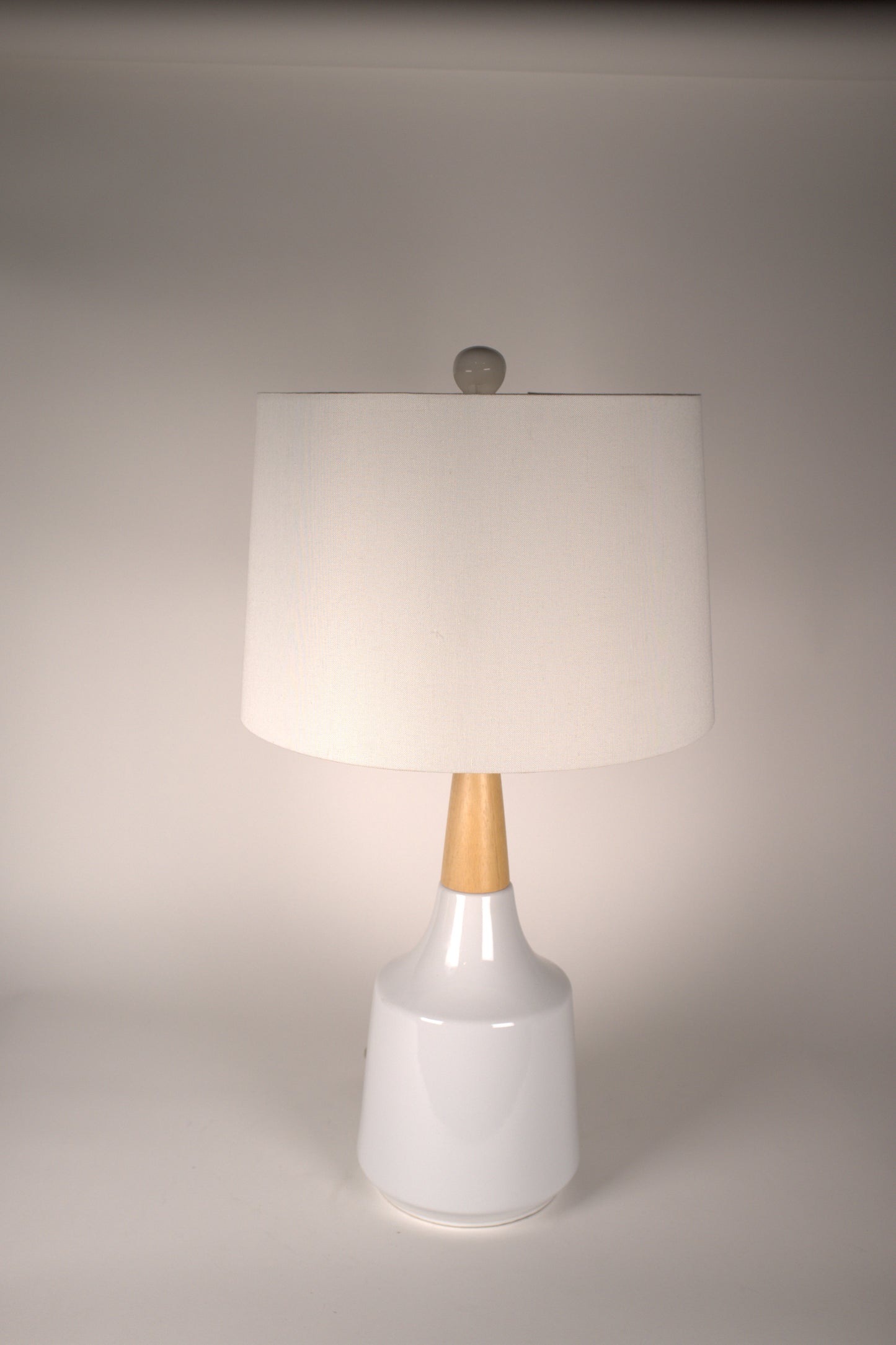 White and Light Wood Base Table Lamp