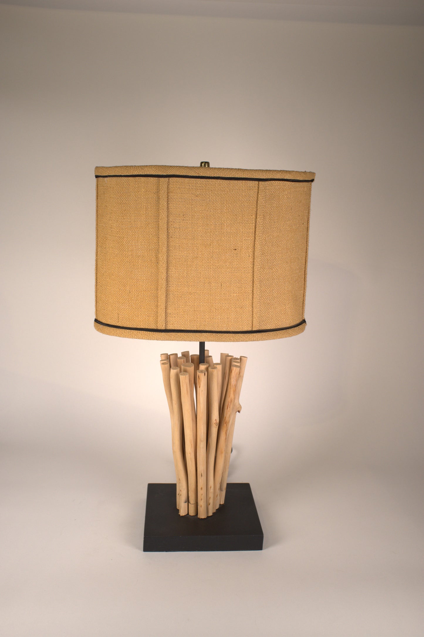 Rustic Indonesian Table Lamp, Natural Shade