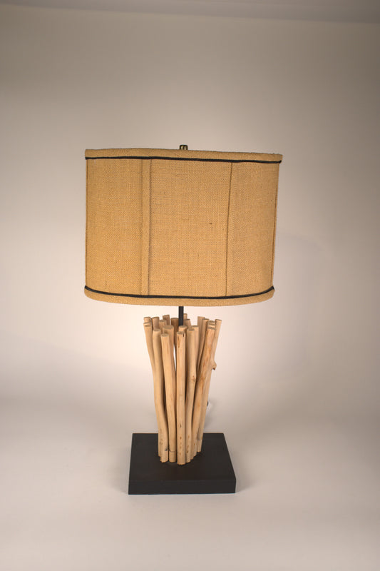 Rustic Indonesian Table Lamp, Natural Shade