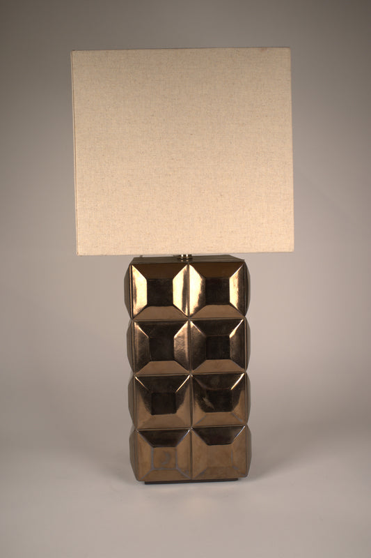 Brass Colored Square Ceramic Base Table Lamp