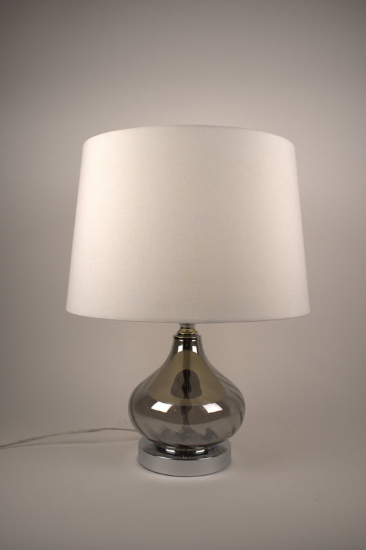 Short reflective gray table lamp