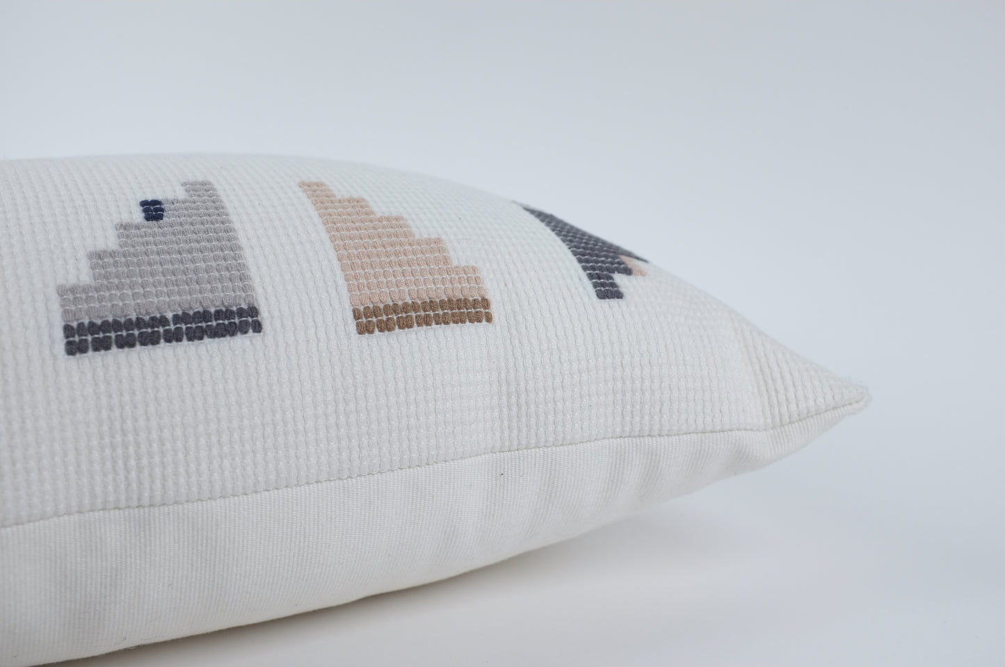 White with Earth Tone Stair Geo Lumbar Pillow