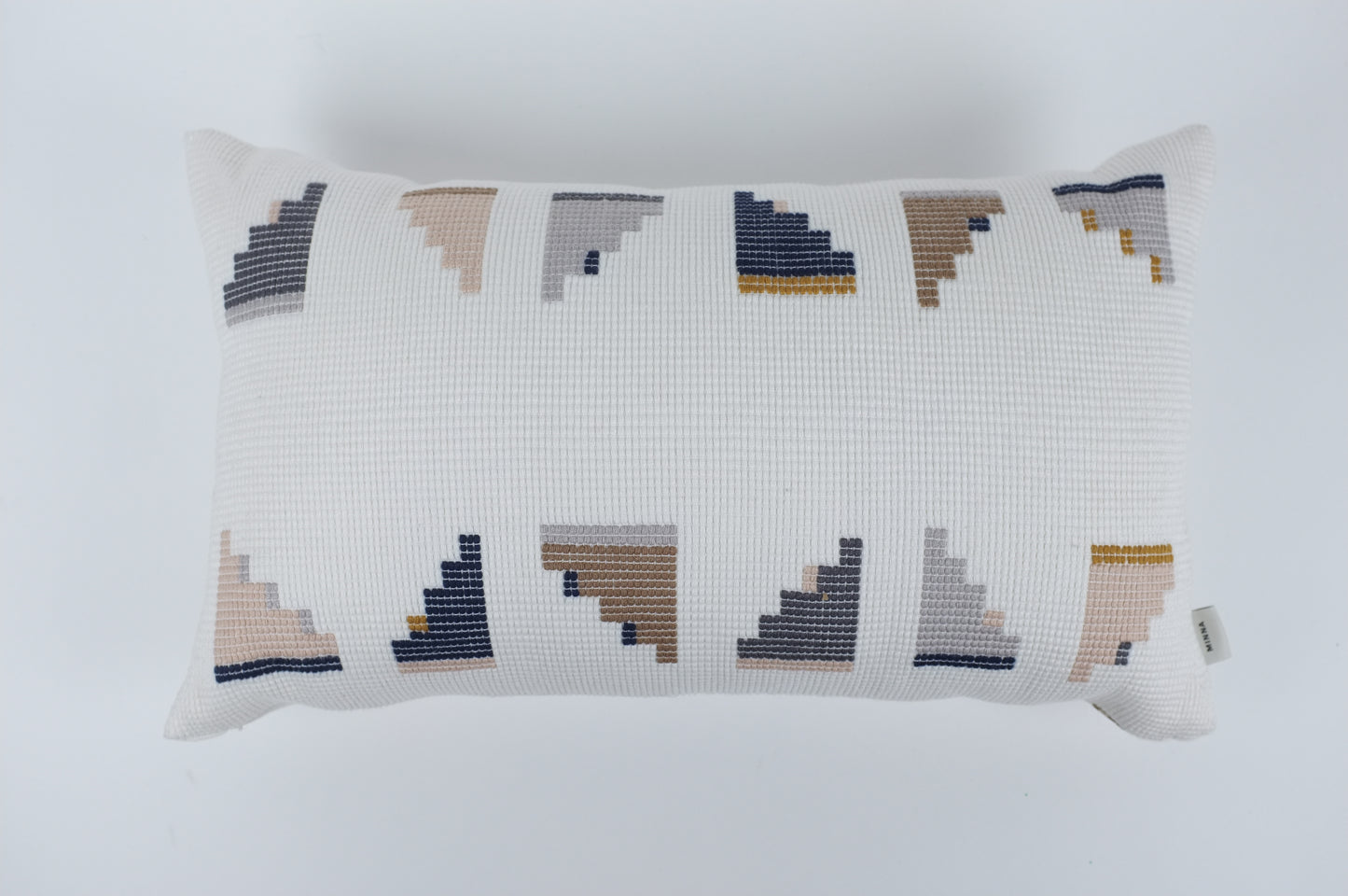 White with Earth Tone Stair Geo Lumbar Pillow