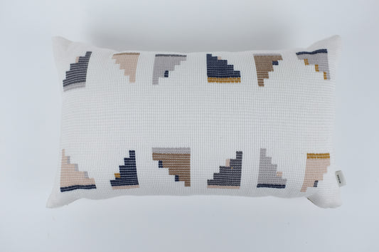 White with Earth Tone Stair Geo Lumbar Pillow