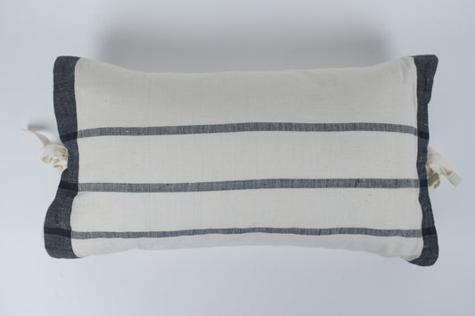 White with Navy Stripes and Ties Lumbar Pillow