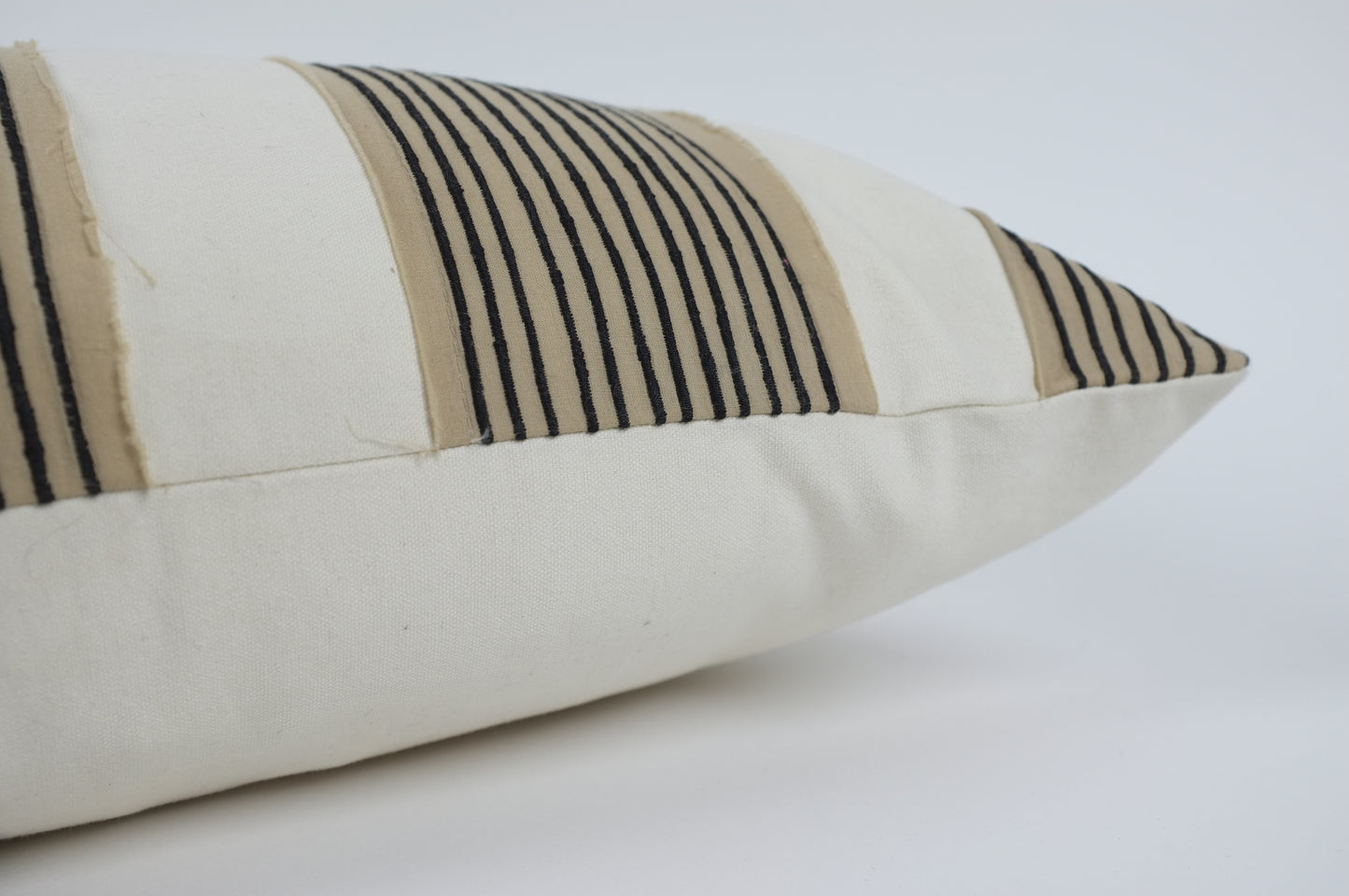 White with Sand and Black Stripe Lumbar Pillow