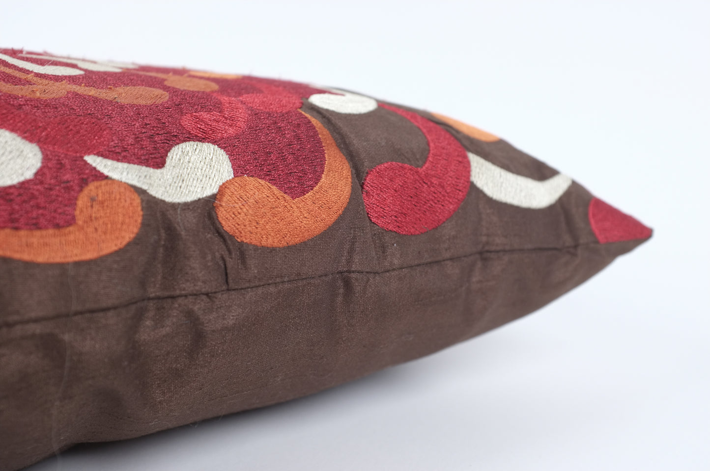 Brown with Red/White/Orange Peony Lumbar Pillow