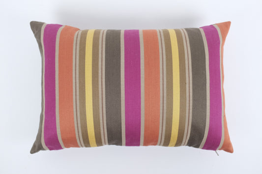 Magenta/Brown/Yellow/Orange Striped Lumbar Pillow