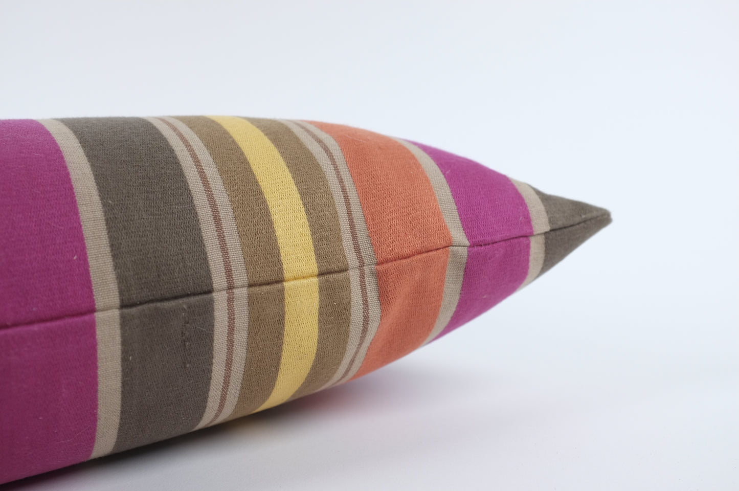 Magenta/Brown/Yellow/Orange Striped Lumbar Pillow