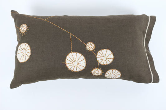 Brown/White/Orange Abstract Poppies Lumbar Pillow