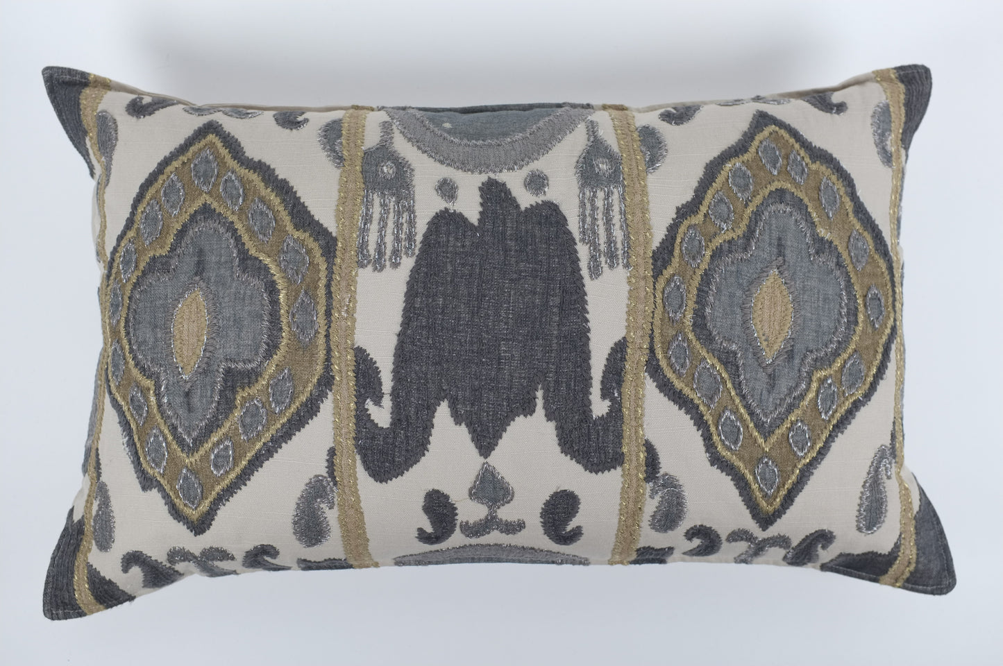 Khaki Slate and Earth Tones Ikat Lumbar Pillow