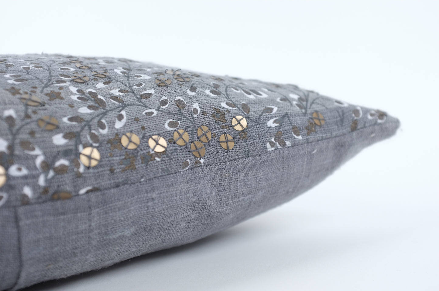 Grey with Bronze and Silver Sequins Lumbar Pillow