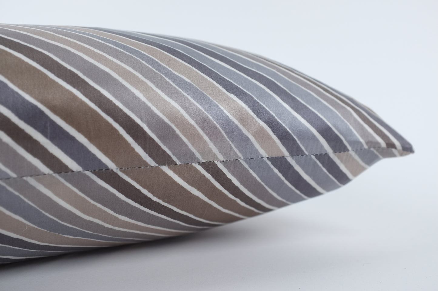 Satin Grey and Brown Chevron Stripe Lumbar Pillow