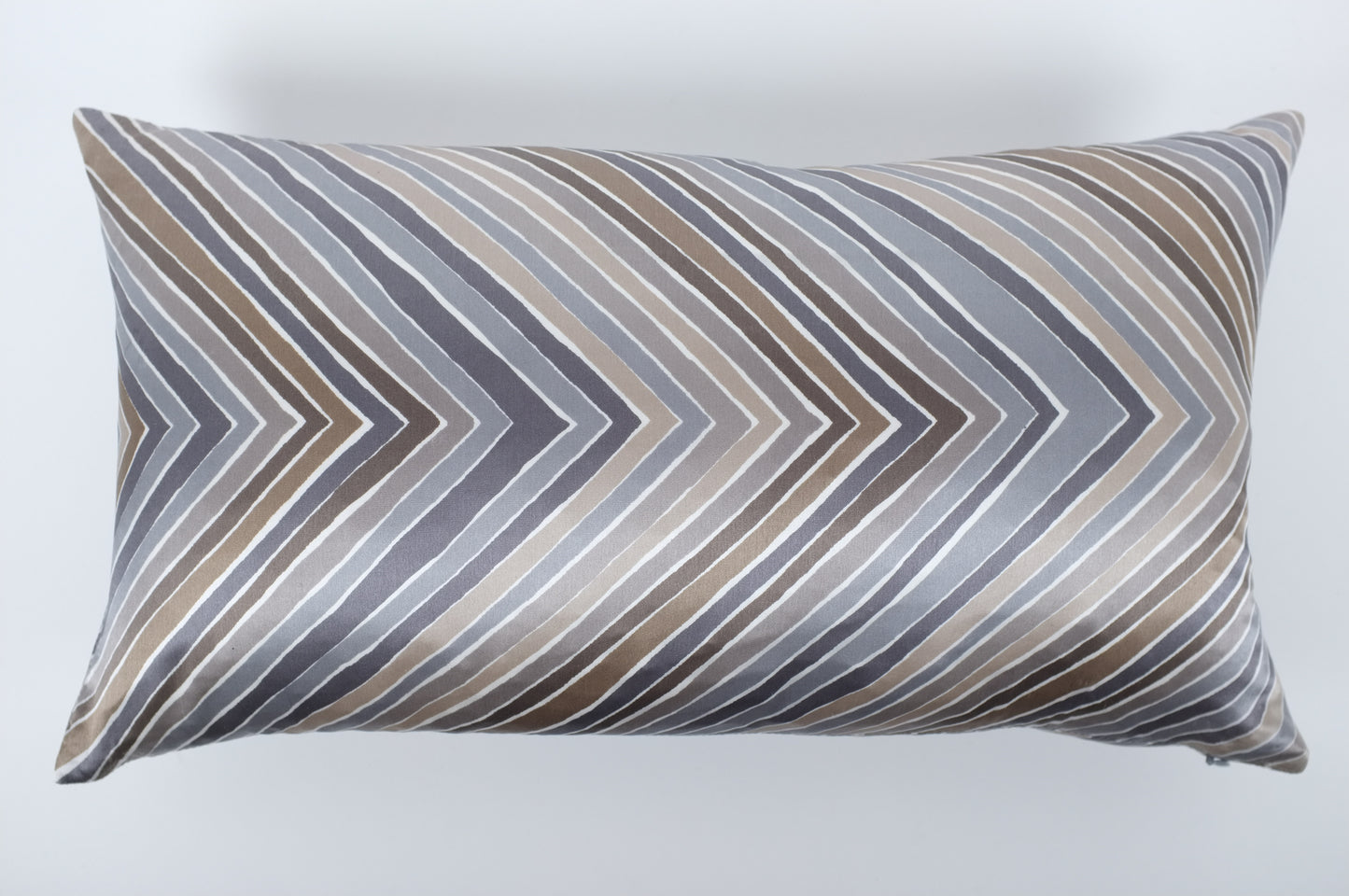 Satin Grey and Brown Chevron Stripe Lumbar Pillow