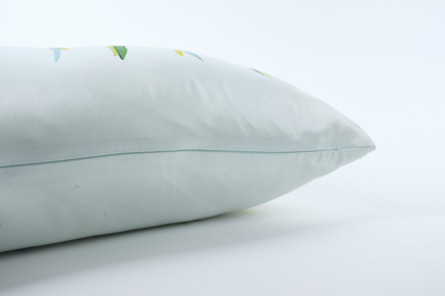 White Satin with Parakeets Lumbar Pillow