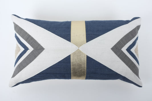 White/Navy/Gold Lumbar Pillow