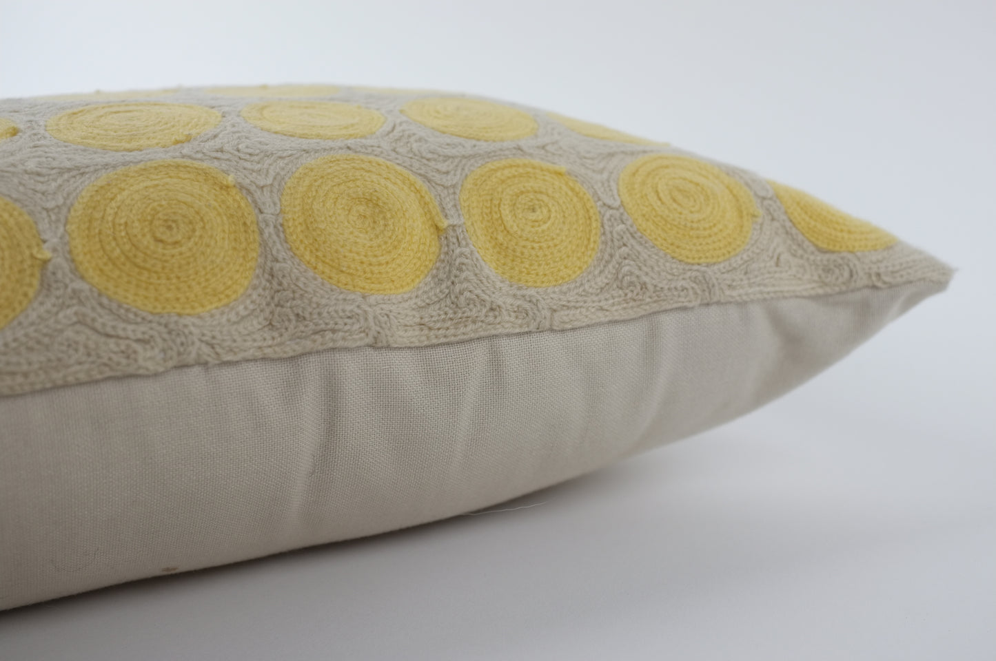 Ecru with Yellow Gridded Dots Lumbar Pillow