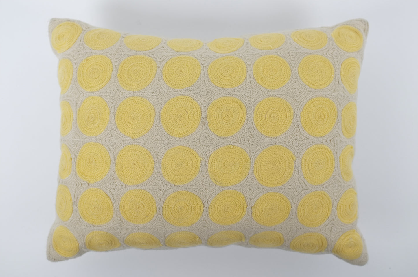 Ecru with Yellow Gridded Dots Lumbar Pillow