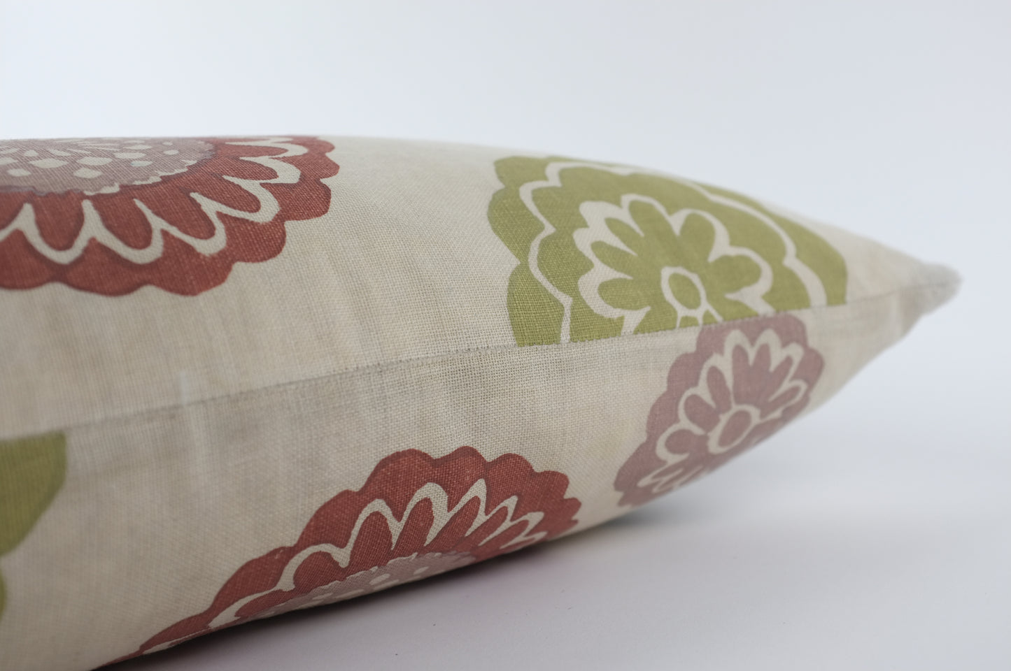 Ecru with Rust/Blue/Green Florals Lumbar Pillow