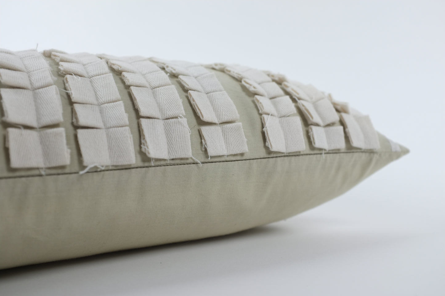 Khaki/Ecru Stripe and Square Pleated Lumbar Pillow