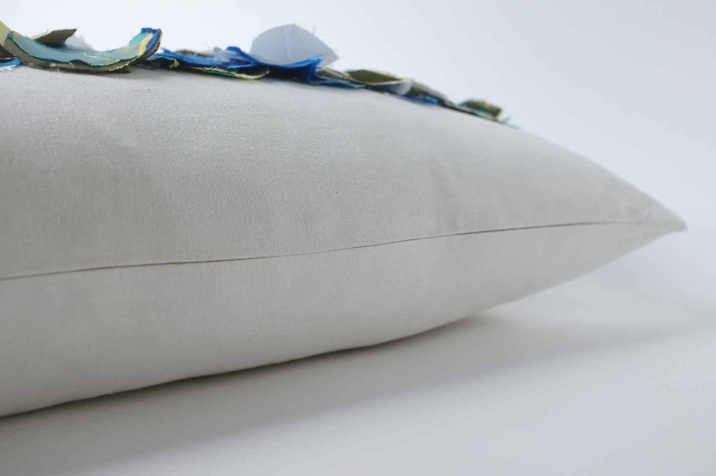 White with Blue Tone Circle Rosettes Lumbar Pillow