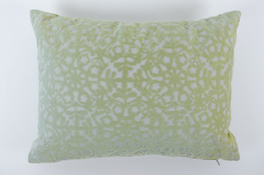 Green and Grey Floral Velvet Burnout Lumbar Pillow