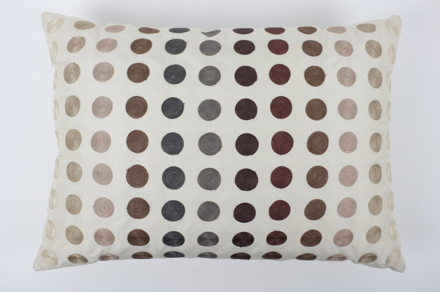 Ecru with Brown Gridded Dots Lumbar Pillow