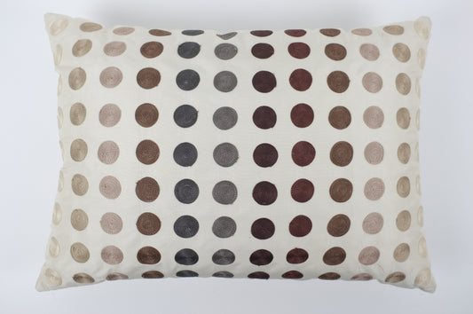 Ecru with Brown Gridded Dots Lumbar Pillow