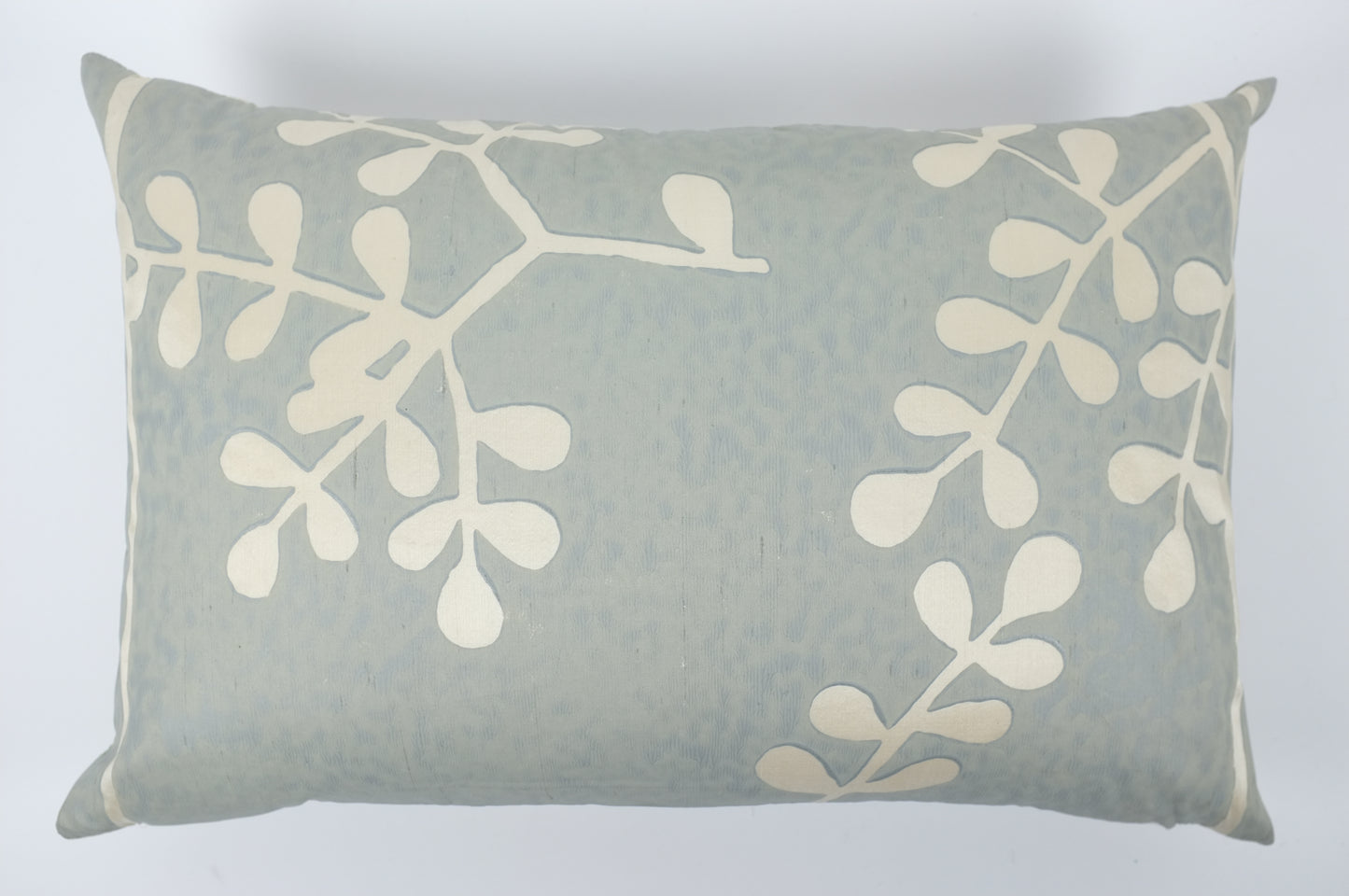 Slate Blue with Ecru Leaves Lumbar Pillow