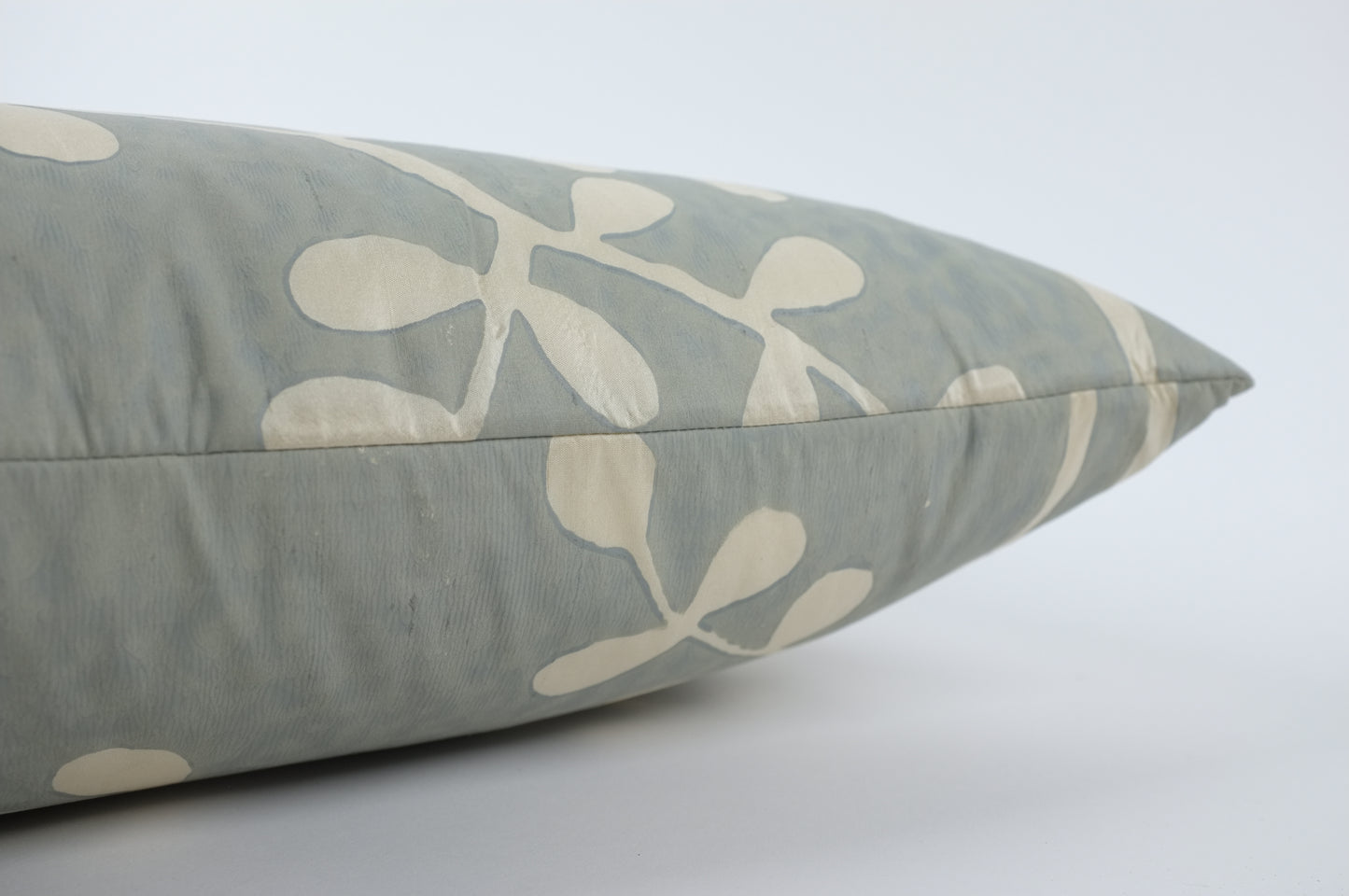 Slate Blue with Ecru Leaves Lumbar Pillow