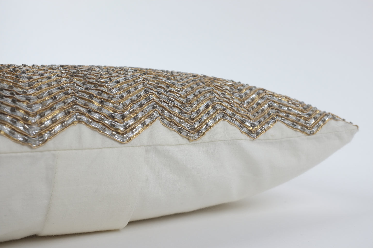 Gold Chevron Ribbing with Silver Sequins Lumbar Pillow