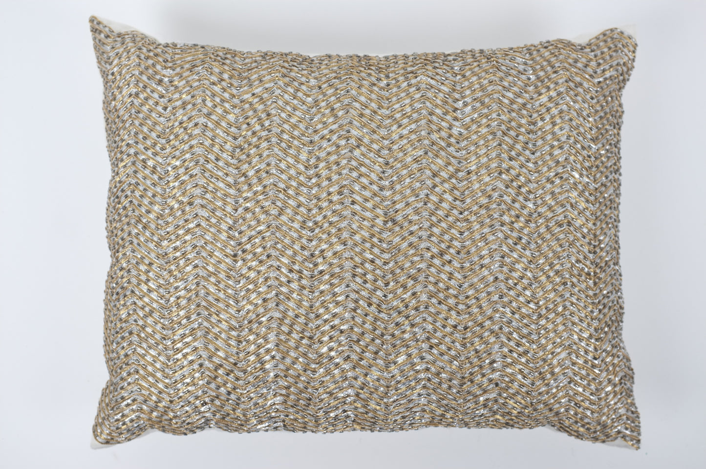 Gold Chevron Ribbing with Silver Sequins Lumbar Pillow