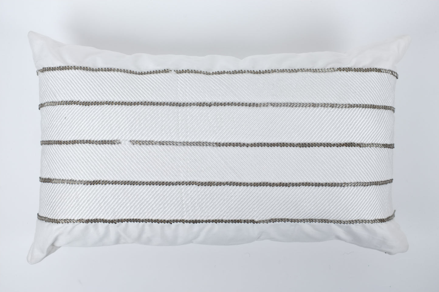 White on White Texture with Silver Bugle Beads Lumbar Pillow