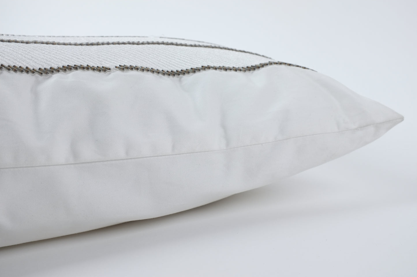 White on White Texture with Silver Bugle Beads Lumbar Pillow