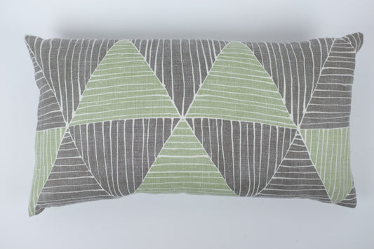 Grey and Green Jungle Triangles Lumbar Pillow