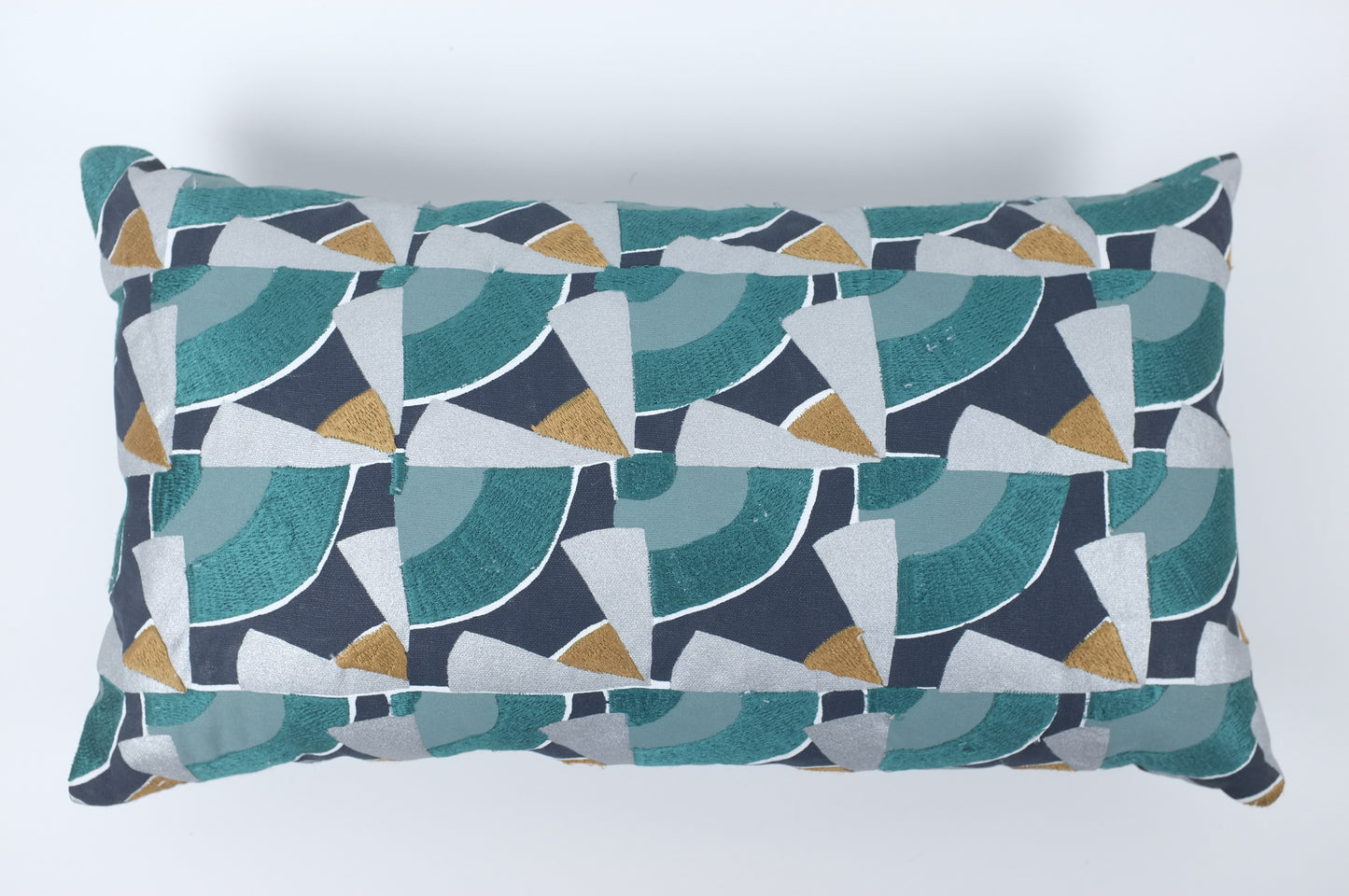 Teal/Navy/Gold Abstract Embroidered Lumbar Pillow