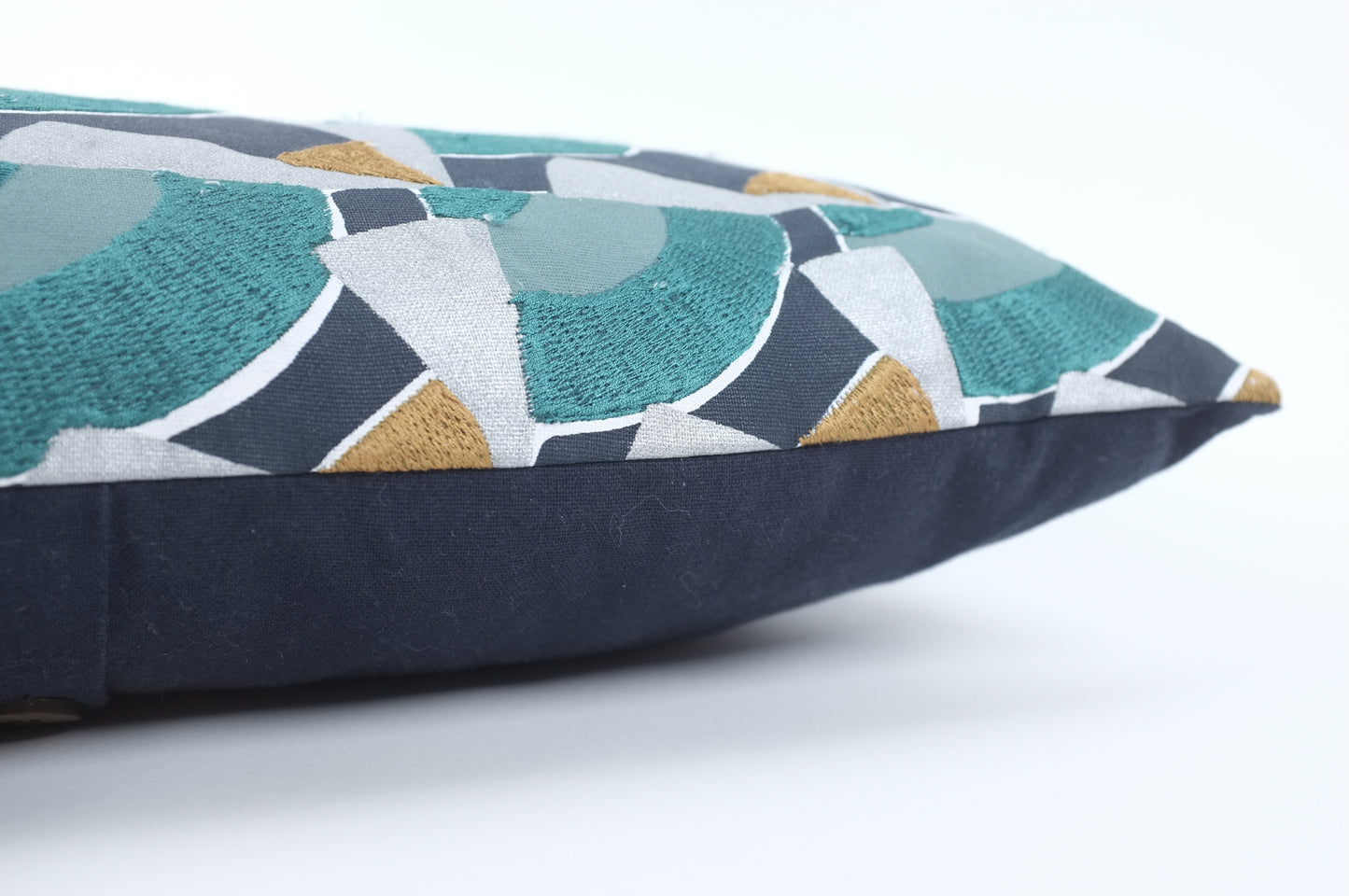 Teal/Navy/Gold Abstract Embroidered Lumbar Pillow