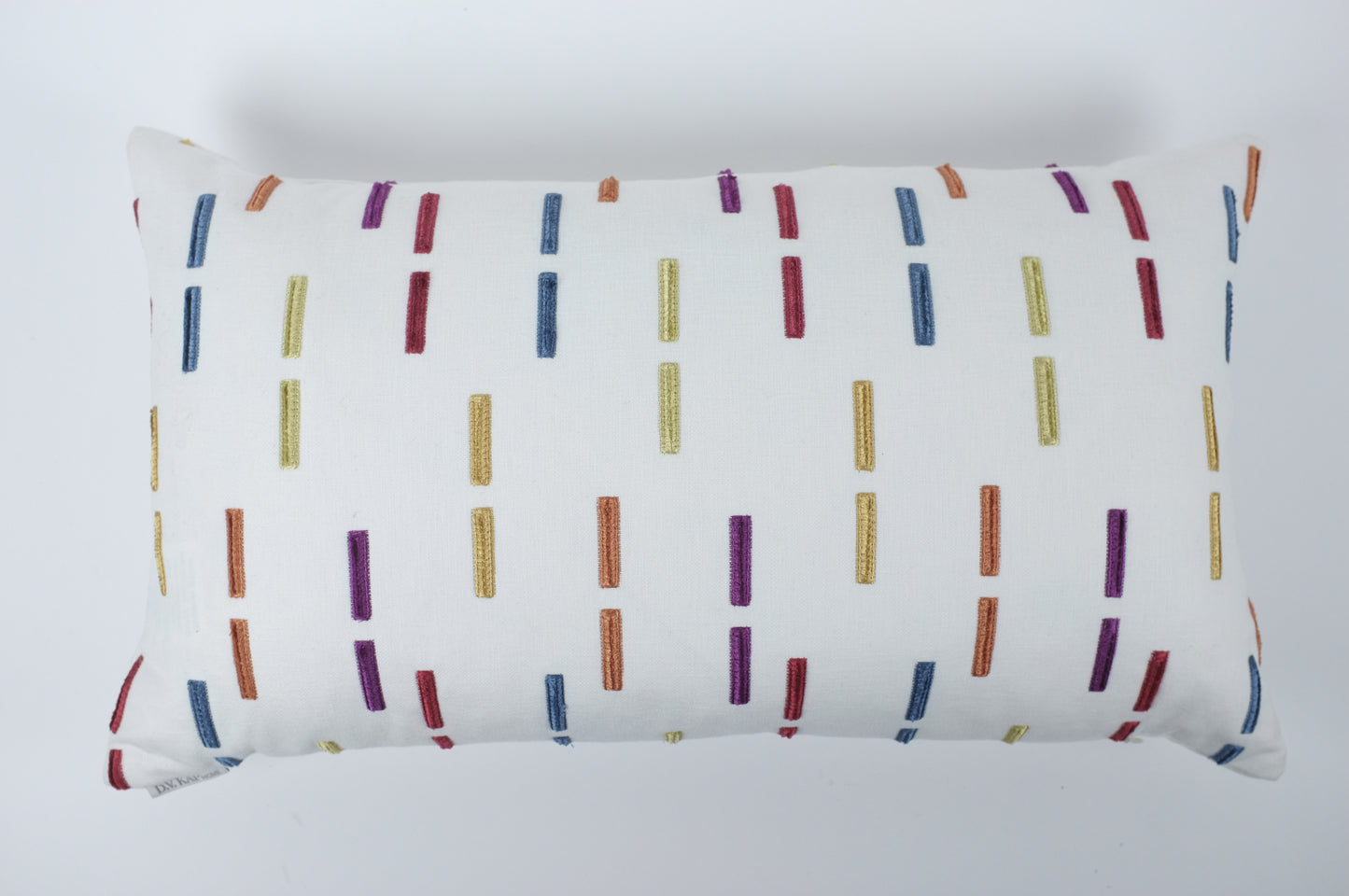 White with Multi Colored Rectangles Lumbar Pillow