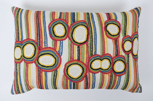 Multi Colored Stripes and Circles Lumbar Pillow