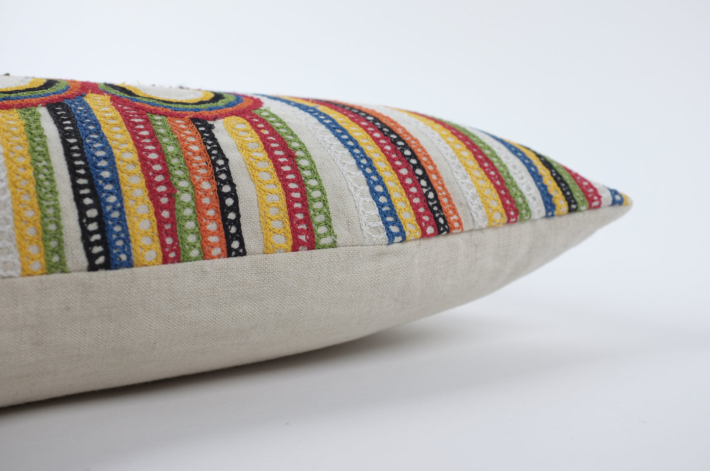 Multi Colored Stripes and Circles Lumbar Pillow