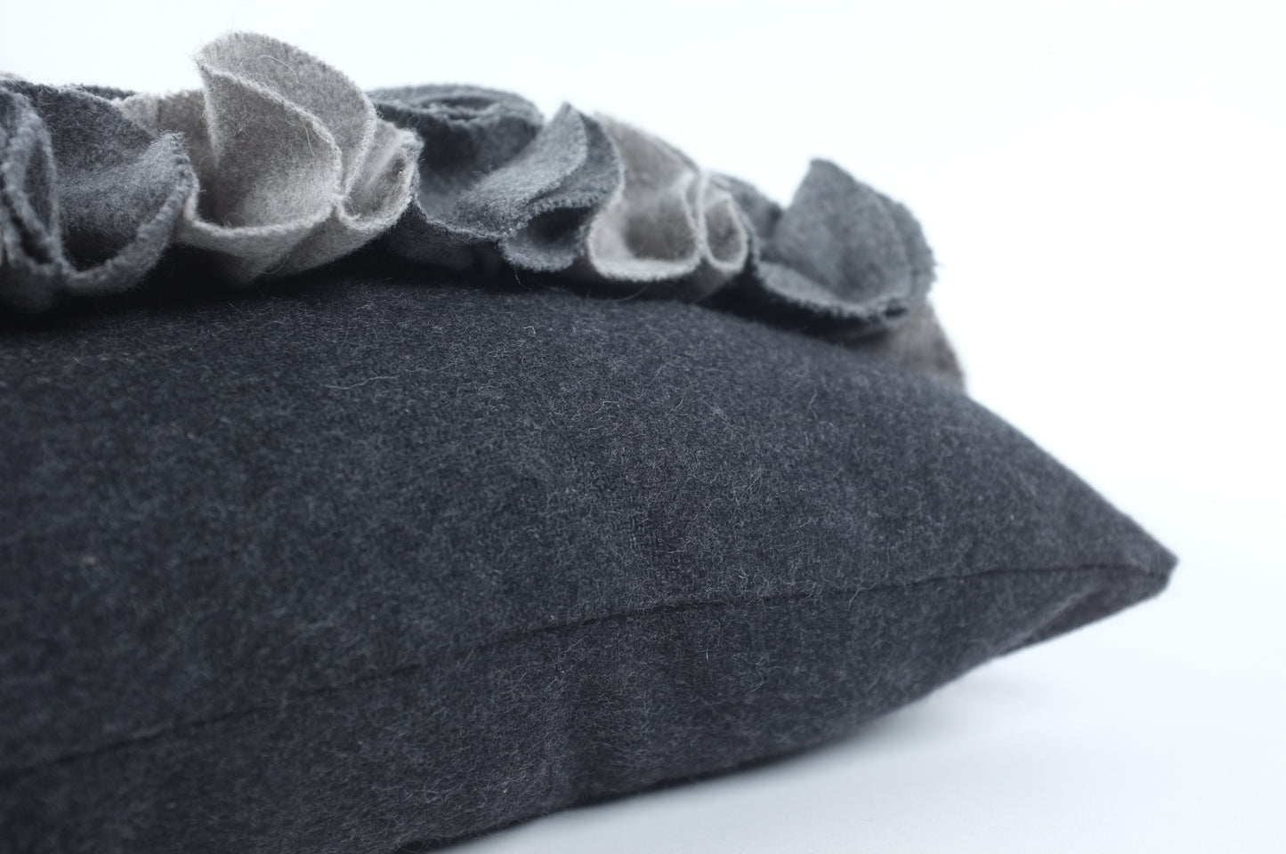 Grey Wool with Thick Ruffles Lumbar Pillow